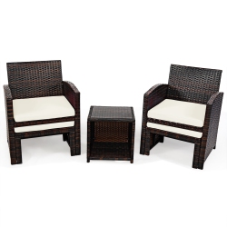 TOPBUY Patiojoy 5 PCs Patio Rattan Wicker Furniture Set Chair Coffee Table Kit W/soft Cushion Ottoman Gray/turquoise/white/red