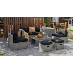 TOPBUY Patiojoy 8 Pieces All-Weather Pe Rattan Patio Furniture Set Outdoor Space-Saving Sectional Sofa Set With Storage Box