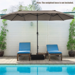 TOPBUY Patiojoy 15Ft Double-Sided Twin Patio Umbrella With Base Extra-Large Market Umbrella for Outdoor Beige/coffee/wine/blue/navy/orange/turquoise