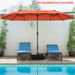 TOPBUY Patiojoy 15Ft Double-Sided Twin Patio Umbrella With Base Extra-Large Market Umbrella for Outdoor Beige/coffee/wine/blue/navy/orange/turquoise