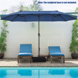 TOPBUY Patiojoy 15Ft Double-Sided Twin Patio Umbrella With Base Extra-Large Market Umbrella for Outdoor Beige/coffee/wine/blue/navy/orange/turquoise