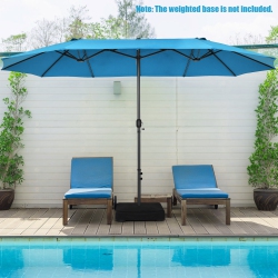 TOPBUY Patiojoy 15Ft Double-Sided Twin Patio Umbrella With Base Extra-Large Market Umbrella for Outdoor Beige/coffee/wine/blue/navy/orange/turquoise