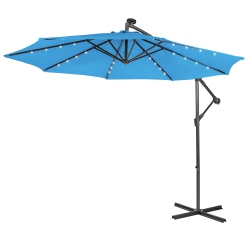 TOPBUY Patiojoy 10Ft Patio Umbrella \w 32 Led Lights Solar Powered Pool Umbrellas 8 Ribs Cantilever Offset Umbrella for Outdoor
