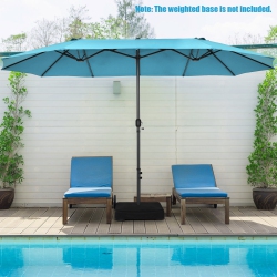 TOPBUY Patiojoy 15Ft Double-Sided Twin Patio Umbrella With Base Extra-Large Market Umbrella for Outdoor Beige/coffee/wine/blue/navy/orange/turquoise