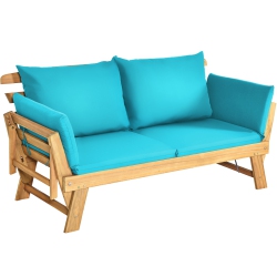 TOPBUY Outdoor Folding Daybed Patio Acacia Wood Convertible Couch Sofa Bed Turquoisered Whitedark In Grey