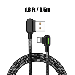 MCDODO Pd USB to Lightning Super Fast Charging Cable USB 90 Degree Right Angle Design Gaming Led Nylon Braided Sync USB Reversible Data Cable For