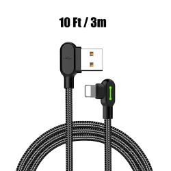 MCDODO Pd USB to Lightning Super Fast Charging Cable USB 90 Degree Right Angle Design Gaming Led Nylon Braided Sync USB Reversible Data Cable For