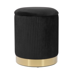 HI-LINE GIFT LTD Velvet Channel-Tufted Round Storage Ottoman With Gold Base In Black
