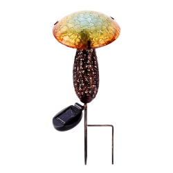 HI-LINE GIFT LTD Metal And Glass Solar Mushroom Stake With Led - In Yellow