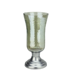 NORTHLIGHT 15.5" Decorative Golden Luster Hurricane Pillar Candle Holder With Base In Silver
