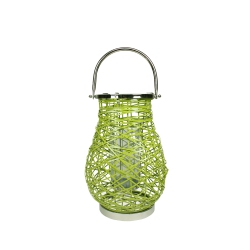 NORTHLIGHT 16.25" Modern Decorative Woven Iron Pillar Candle Lantern With Glass Hurricane In Green