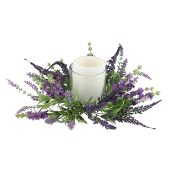 SELECT ARTIFICIALS 15" Decorative Artificial Lavender Hurricane Glass Candle Holder In Purple