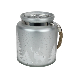 NORTHLIGHT 6" And Silver Tree Silhouette Christmas Pillar Candle Holder In Gray