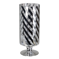 MELROSE 12" And Clear Swirl Striped Glass Candle Holder In Silver