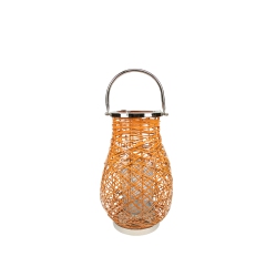 NORTHLIGHT 13.5" Modern Decorative Woven Iron Pillar Candle Lantern With Glass Hurricane In Orange