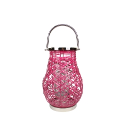 NORTHLIGHT 13.5" Modern Fuchsia Decorative Woven Iron Pillar Candle Lantern With Glass Hurricane In Pink