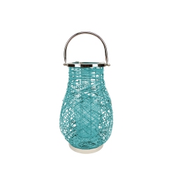 NORTHLIGHT 16.25" Modern Turquoise Decorative Woven Iron Pillar Candle Lantern With Glass Hurricane In Blue