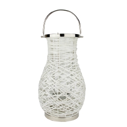 NORTHLIGHT 18.5" Modern Decorative Woven Iron Pillar Candle Lantern With Glass Hurricane In White