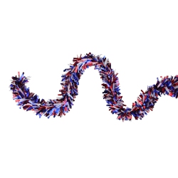NORTHLIGHT 12' X 4" And Blue Wide Cut Patriotic Tinsel Christmas Garland - Unlit In Red