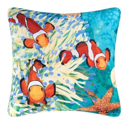 GALLERIE II 18" Blue And Tropical Coral Reef Square Outdoor Throw Pillow - Down In Orange