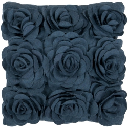 TIWARI HOME 22" Marine Dimensional Applique Roses Decorative Down Throw Pillow In Blue