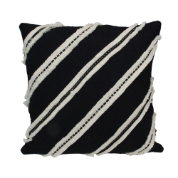 MELROSE 17" Black And Striped Fringe Square Throw Pillow In White