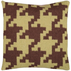 TIWARI HOME 20" Espresso Brown And Avocado Houndstooth Decorative Throw Pillow In Green