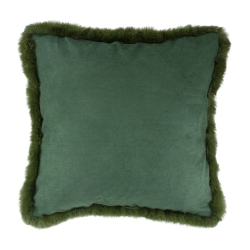 NORTHLIGHT 17" Dark Velvet Throw Pillow With Faux Fur Fringe Edging In Green