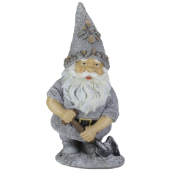 ROMAN 13.25" Pebble Gnome With Shovel Outdoor Garden Statue