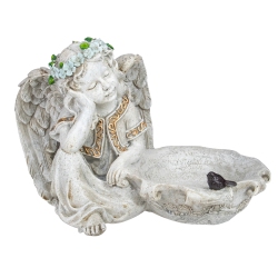 NORTHLIGHT 12" Sitting Angel Bird Feeder Outdoor Garden Statue In Gray