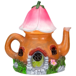 NORTHLIGHT 7" Solar Lighted Flower Tea Pot Outdoor Garden Statue