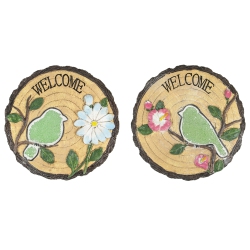 NORTHLIGHT Set Of 2 Welcome Birds Outdoor Floral Garden Stones 11