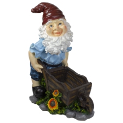 NORTHLIGHT 20" And Brown Wheelbarrow Gnome Outdoor Garden Statue In Blue