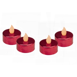 NORTHLIGHT Set Of 4 Metallic Led Flickering Flame Tealight Candles In Red