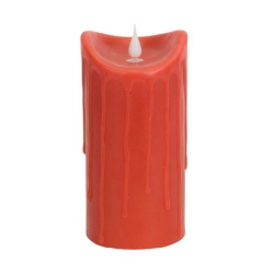 MELROSE 7" Red-Orange Dripping Wax Flameless Led Lighted Pillar Candle With Moving Flame
