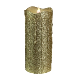 MELROSE 7" Battery Operated Glittered Flameless Led Christmas Pillar Candle With Moving Flame In Gold