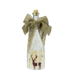 NORTHLIGHT 10" Led Flameless Pillar Candle In A Clear Glass Bottle Lantern With Deer Accents