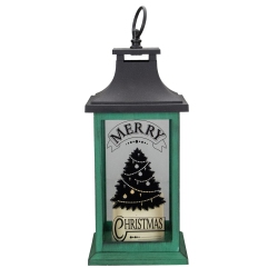 NORTHLIGHT 12" And Black Led Candle With Christmas Tree Tabletop Lantern In Green