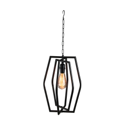 GERSON 28" Geometrical Iron Caged Electric Pendant Hanging Lamp With Edison Style Bulb In Black