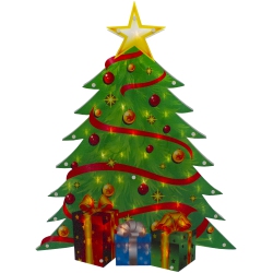 NORTHLIGHT 22.5" Lighted Christmas Tree With Presents Window Silhouette