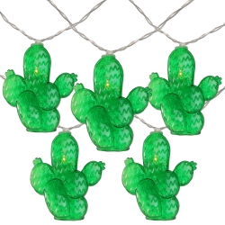 NORTHLIGHT 10-Count Prickly Pear Cactus Led String Lights - 4.5Ft Clear Wire In Green