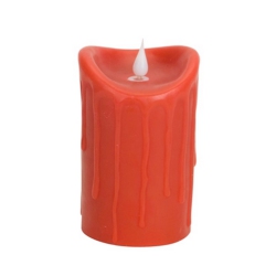 MELROSE 5.5" Red-Orange Dripping Wax Flameless Led Lighted Pillar Candle With Moving Flame