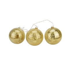 PENN Set Of 3 Lighted Mercury Glass Finish Ball Christmas Ornaments - Clear Lights In Gold