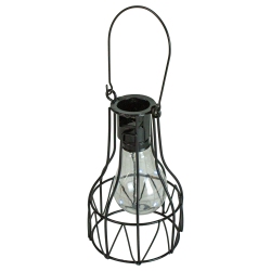 NORTHLIGHT 6.5" Geometric Edison Outdoor Hanging Solar Lantern With Handle In Black