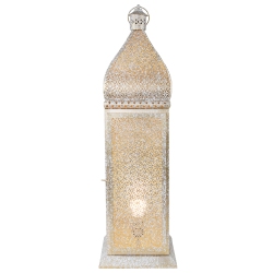 NORTHLIGHT 30.5" And Gold Moroccan Style Lantern Floor Lamp In White