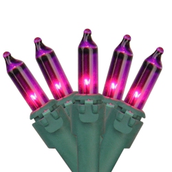 BRITE STAR 150 Pinkish Purple Chasing 8 Function Mini Christmas Lights - 31.25 Ft Wire In Green