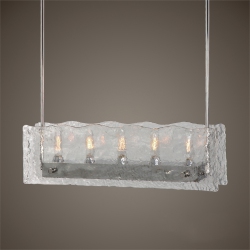 DIVA AT HOME 59" Brushed Steel And Textured Glass 5-Light Kitchen Island Hanging Chandelier