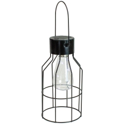 NORTHLIGHT 9.5" Outdoor Hanging Geometric Solar Lantern With Handle In Black