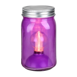 ROMAN 6.5" Battery Operated Led Edison Bulb Vintage-Style Glass Mason Jar Lantern In Purple