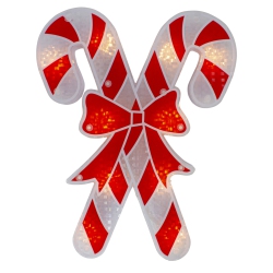 NORTHLIGHT 12" Lighted And White Holographic Candy Cane Christmas Window Silhouette Decor In Red